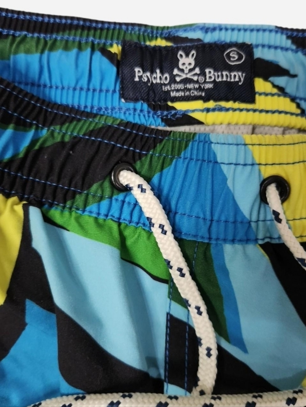 Psycho Bunny Men’s Grey & Neon Green Logo Swim Trunks Size Small EUC - Picture 4 of 8